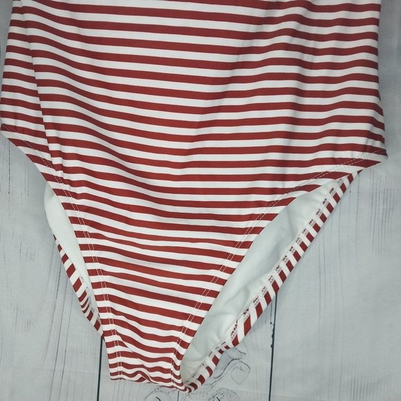Kona Sol Brown and White Striped One Piece Swimsuit Size L NWT - Picture 4 of 11